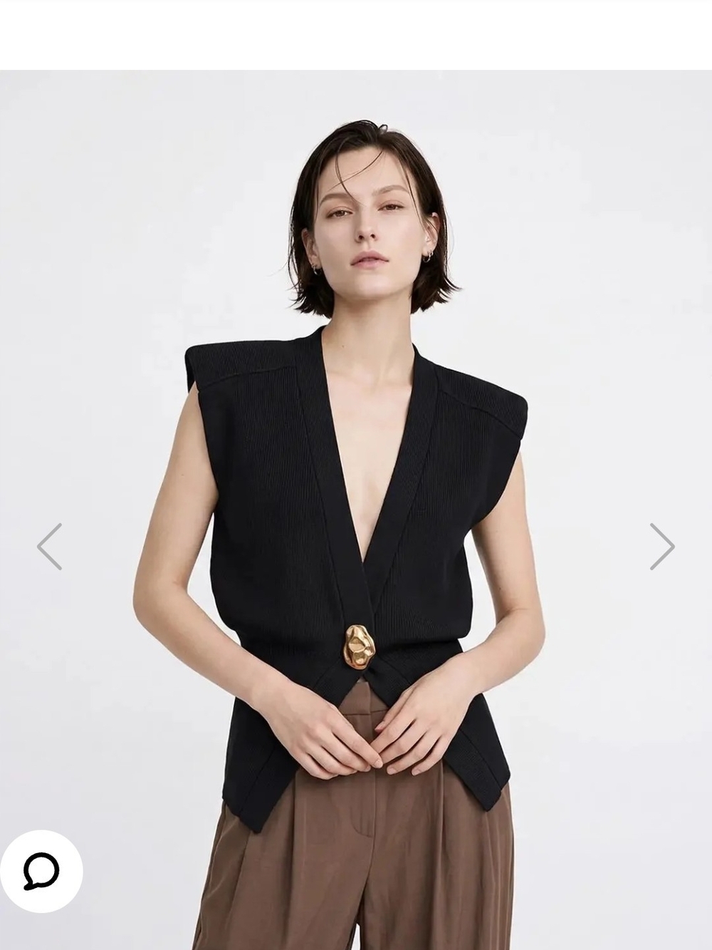 URBAN REVIVO Black V-Neck Structured Sleeveless Top with Gold Accent- Size S NWT